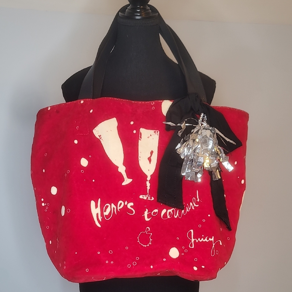 Juicy Couture Red and Black Tote with Champaigne